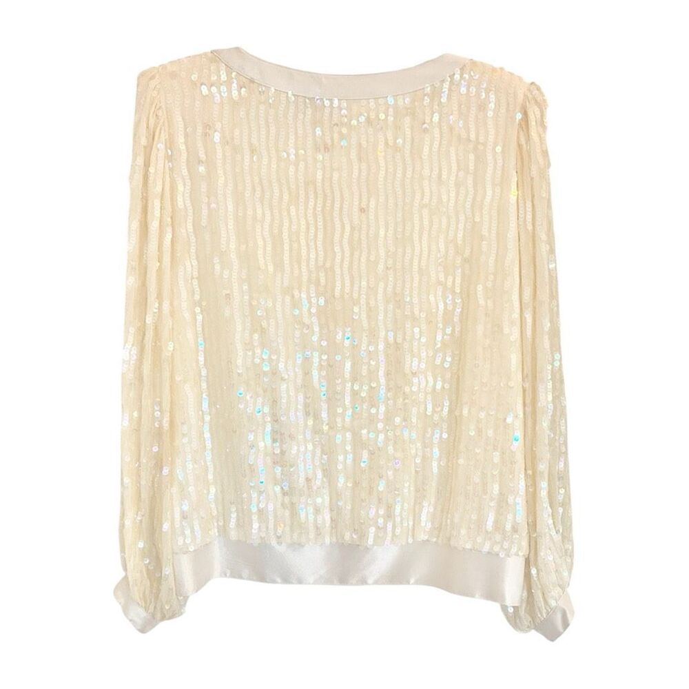 Vintage Ciao PM Sequin Long Sleeve Ivory Top Sz 10